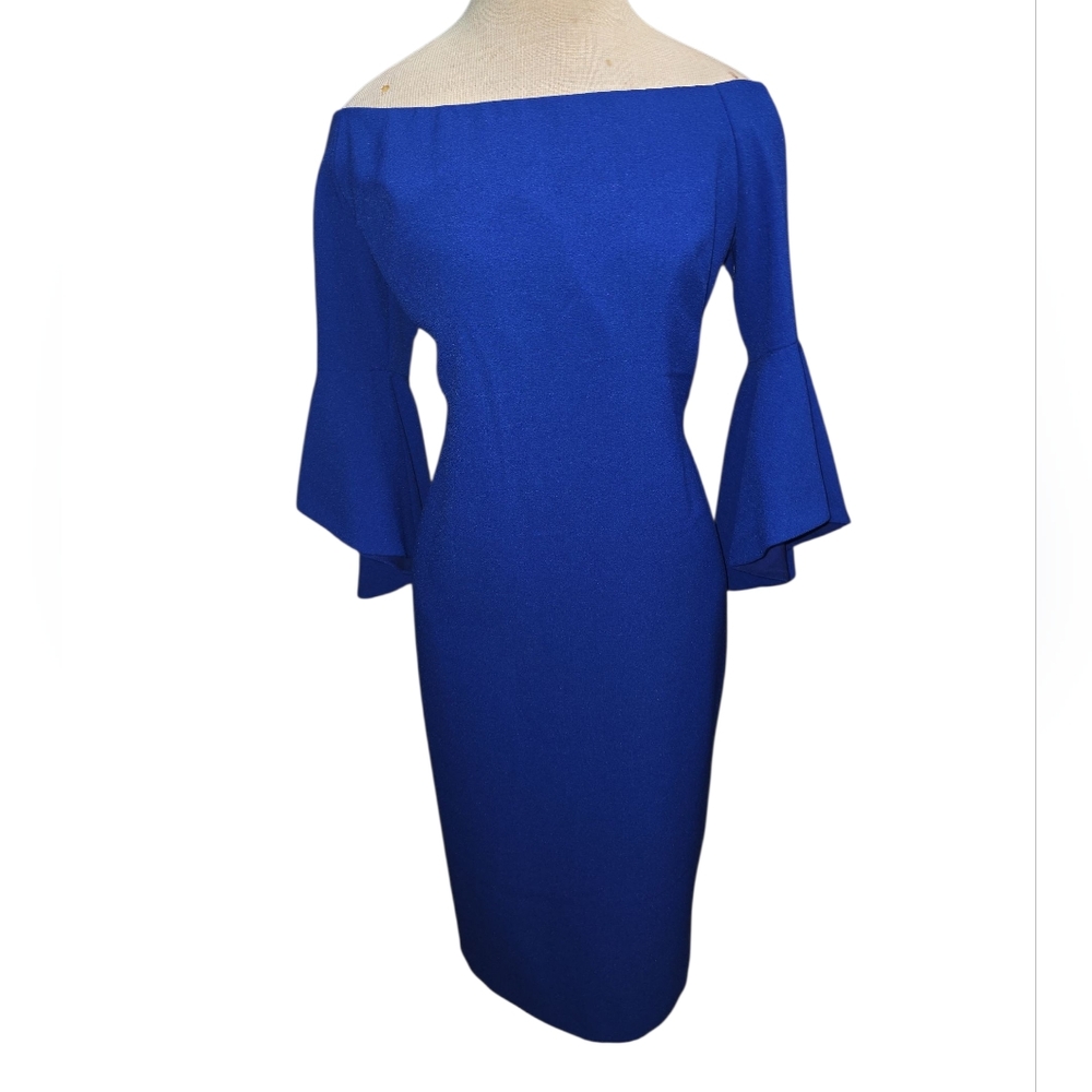 Chelsea28 Blue Off The Shoulder 3/4 Sleeve Sheath Cocktail Dress Retail $149 NWT